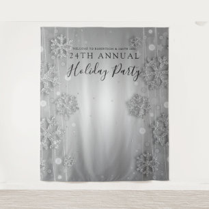 Silver Backdrop Corporate Holiday Party Winter Tapestry