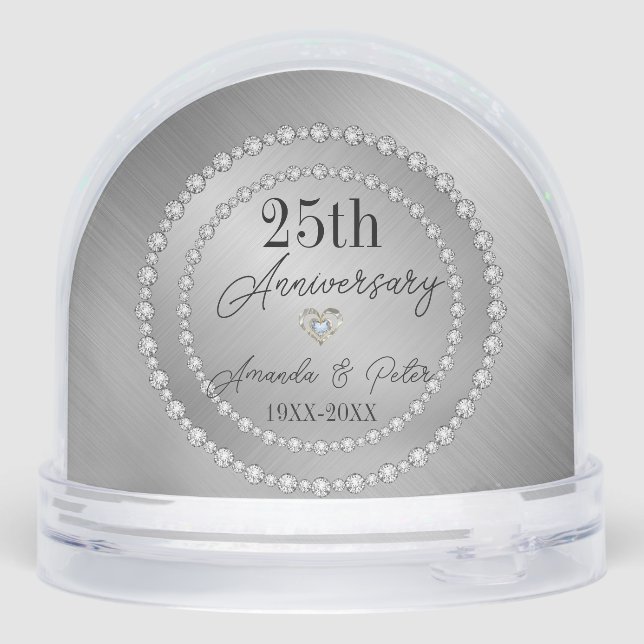 Silver Background And Diamonds Wedding Anniversary Snowglobe (Back)