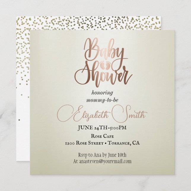 Silver background, confetti, baby shower invitation (Front/Back)