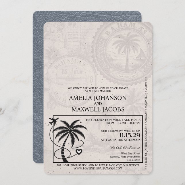 Silver Bahamas Passport Wedding Invitation (Front/Back)