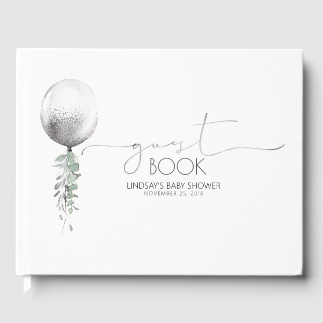 Silver Balloon Garland Baby Shower Guest Book (Front)