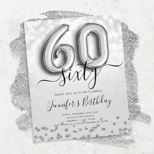 Silver Balloon Glitter 60th Birthday Party Invite Flyer