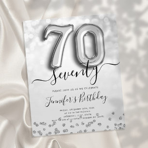 Silver Balloon Glitter 70th Birthday Party Invite Flyer