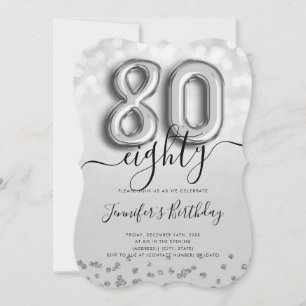Silver Balloon Glitter 80th Birthday Party Invite