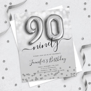 Silver Balloon Glitter 90th Birthday Party Invite