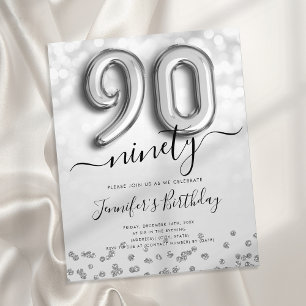 Silver Balloon Glitter 90th Birthday Party Invite Flyer