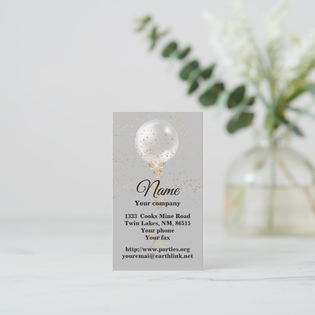 Silver Balloon on a String Business Card (Standing Front)