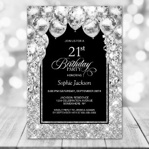 Silver Balloons 21st Birthday Party Invitation