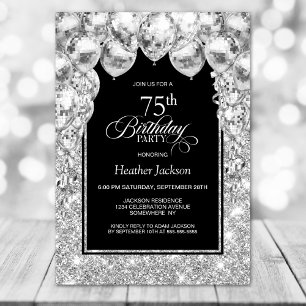 Silver Balloons 75th Birthday Party Invitation