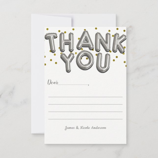 Silver Balloons Confetti Dot Modern Thank You Card (Front)