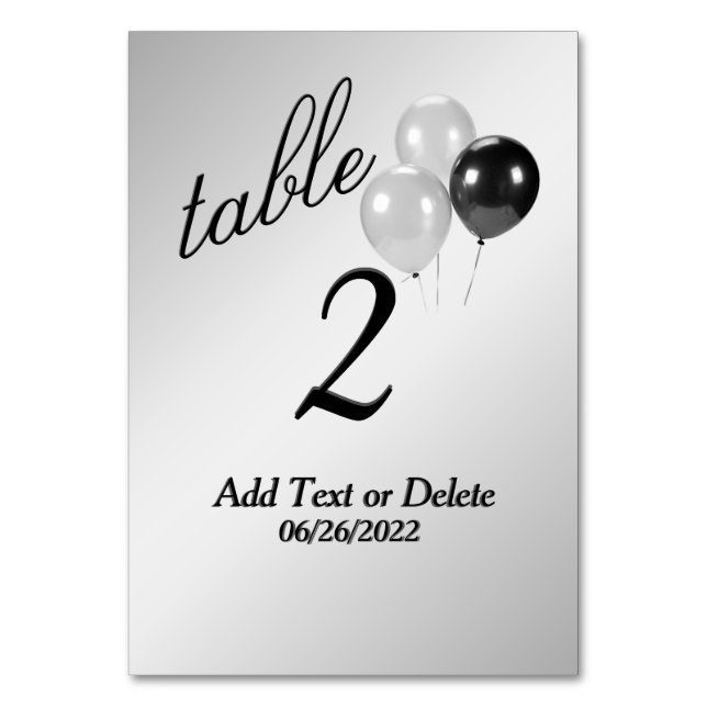 Silver Balloons Custom Text Table Number (Front)