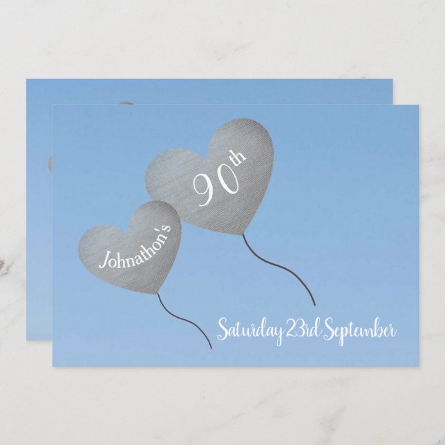 Silver balloons in the sky 90th Birthday party Invitation (Front/Back)