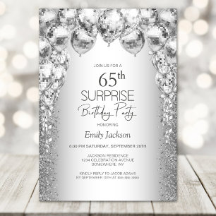 Silver Balloons Surprise 65th Birthday Party Invitation