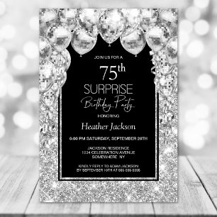 Silver Balloons Surprise 75th Birthday Party Invitation