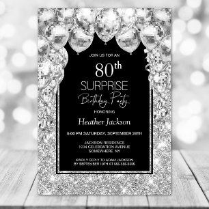 Silver Balloons Surprise 80th Birthday Party Invitation