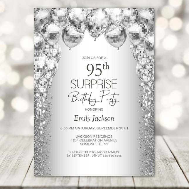 Silver Balloons Surprise 95th Birthday Party Invitation (Creator Uploaded)
