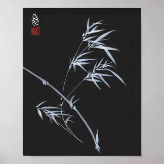 Silver Bamboo on Black Chinese Brush Art Print