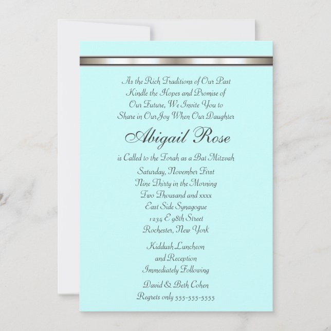 Silver Band Any Colour Bat Mitzvah Invitation (Front)
