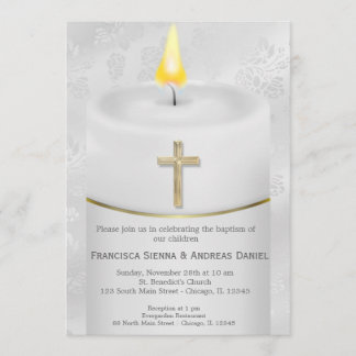 Silver Baptism Candle Invitation