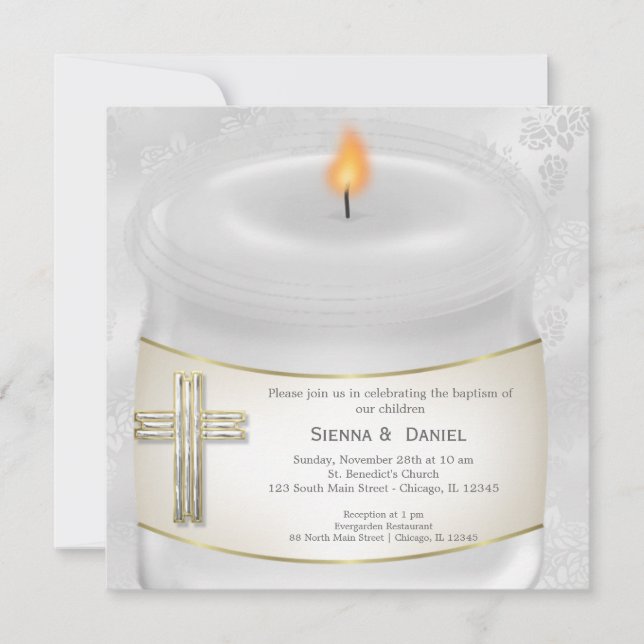 Silver Baptism Candle Invitation (Front)
