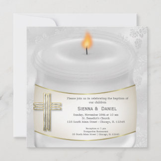 Silver Baptism Candle Invitation