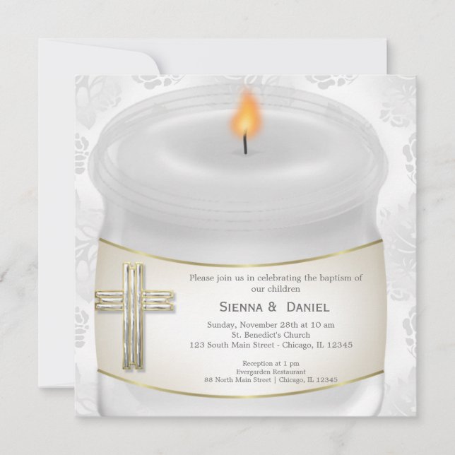 Silver Baptism Candle Invitation (Front)