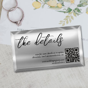 Silver Bar QR Code Elegant Wedding Details Enclosure Card