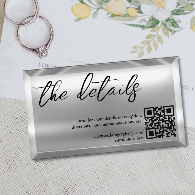 Silver Bar QR Code Elegant Wedding Details Enclosure Card (Silver Bar QR Code Elegant Wedding Details Enclosure Card)