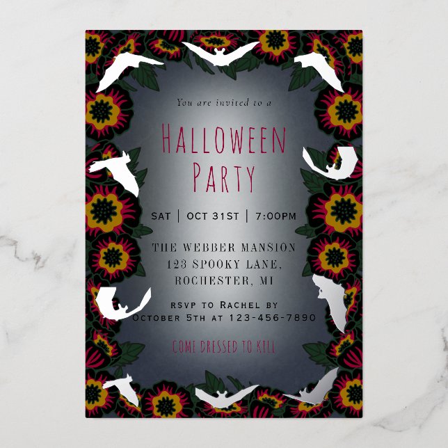 Silver bats Goth halloween party postcard (Front)