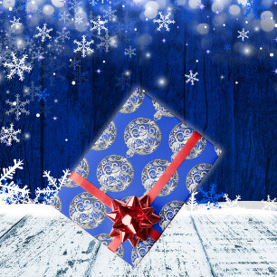 Silver Bauble on Blue Christmas Wrapping Paper