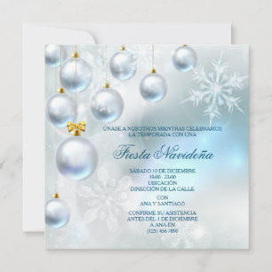 Silver Baubles & Snowflakes Christmas Party Invitation