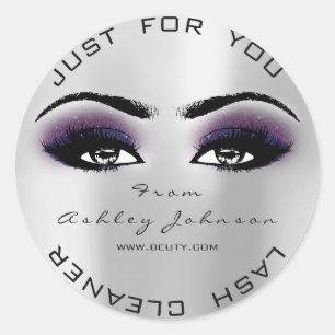 Silver Beauty Glitter Purple Lash Makeup Cleaner Classic Round Sticker