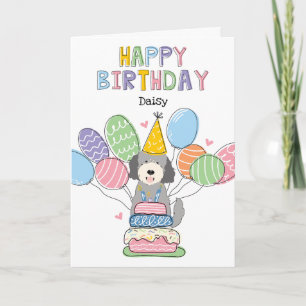 Silver Beige Goldendoodle Dog Happy Birthday Card