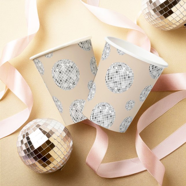 Silver & Beige Retro Disco Ball Bridal Shower Paper Cups (Creator Uploaded)