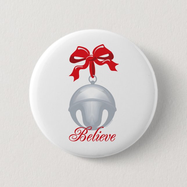 Silver Bell Believe 6 Cm Round Badge (Front)