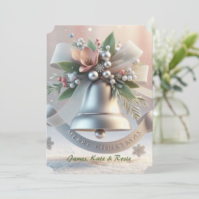Silver Bell Christmas Wishes  Holiday Card (Standing Front)