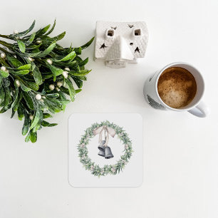 Silver Bells and Mistletoe Wreath Coaster