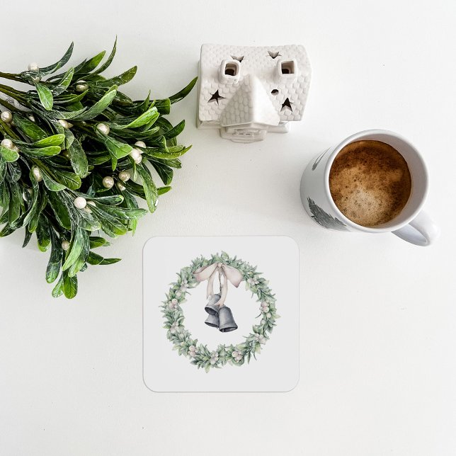 Silver Bells and Mistletoe Wreath Coaster (Mistletoe Silver Bells Coaster)