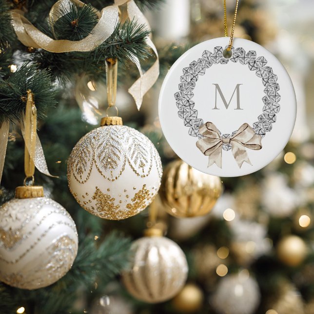 Silver Bells Monogrammed Wreath Christmas Ceramic Tree Decoration (Silver Bells Monogrammed Wreath Christmas Ornament)