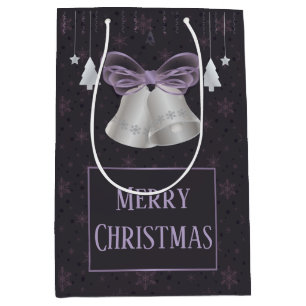 Silver Bells & Purple Bow Medium Gift Bag