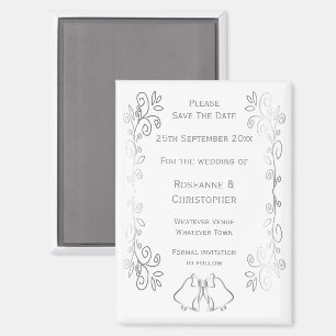 Silver Bells Scroll Design Wedding Save The Date Magnet
