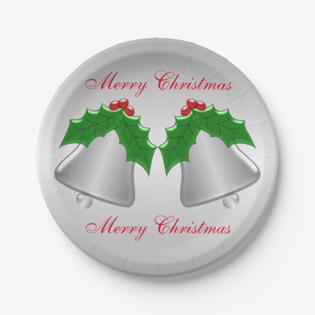 Silver Bells Silver Coloured Christmas Paper Plate (Front)