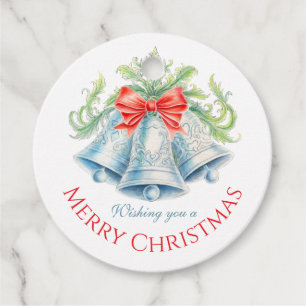 Silver bells watercolor green red bow Christmas Favour Tags