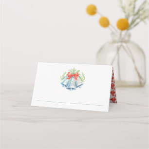 Silver bells watercolor green red christmas event place card