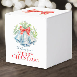 Silver bells watercolor red bow photo christmas favour box