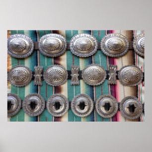 Silver belts for sale, Santa Fe, New Mexico. USA Poster