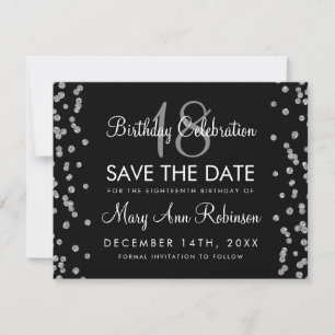 Silver Birthday Save Date Glitter Confetti Black Save The Date