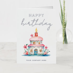 Silver Birthday Wishes House Cake Real Estate Foil Greeting Card