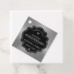Silver & Black 25th Wedding Anniversary Favour Tags