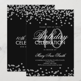 Silver Black 40th Birthday Party Glitter Confetti Invitation